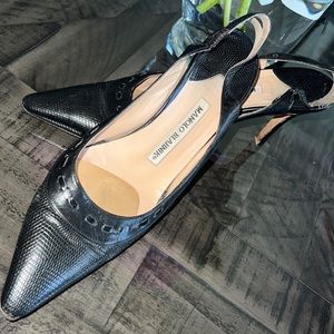 COPY - MANOLO BLAHNIK PYTHON T-STRAP POINTED TOE LOW HEELS